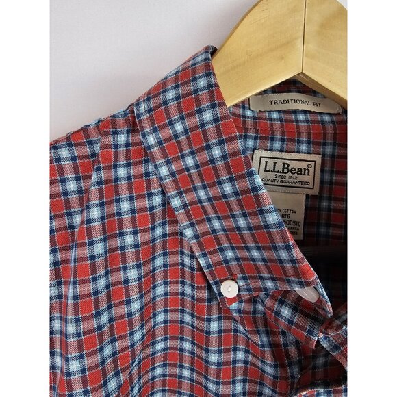 L.L. Bean Mens Shirt Size Large Red Plaid Short Sleeve Button Down Top - Picture 6 of 10